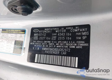 2013 Hyundai Genesis 2.0T from USA, damaged, VIN KMHHT6KD8DU082972